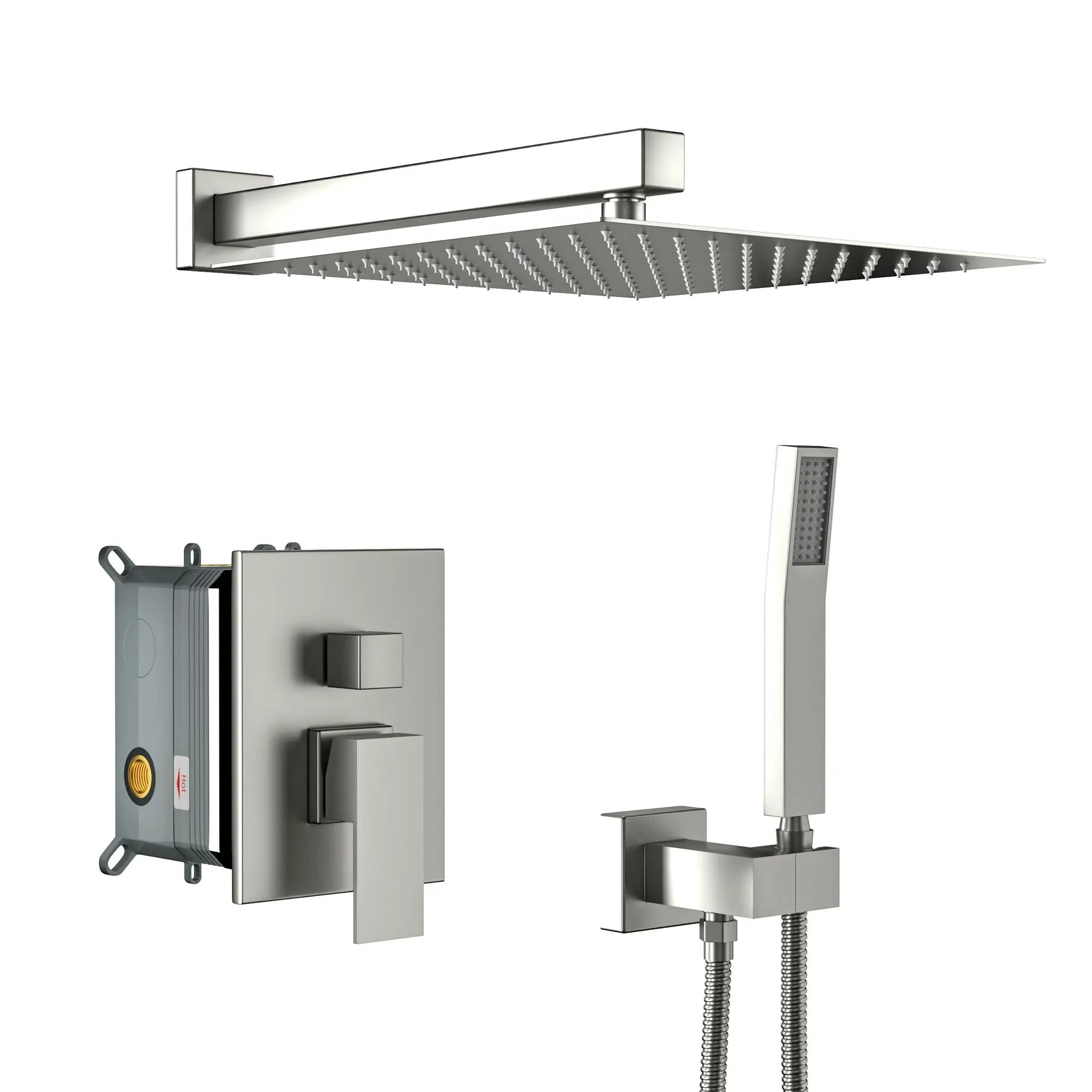 Dual Shower Head System With 12" Wall Mounted Square Rain Shower And Rough In Valve by HouseOfZazla