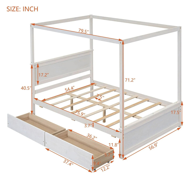 Canopy Platform Bed With Drawers, Support Slats, No Box Spring Needed by Unique Piece Furniture