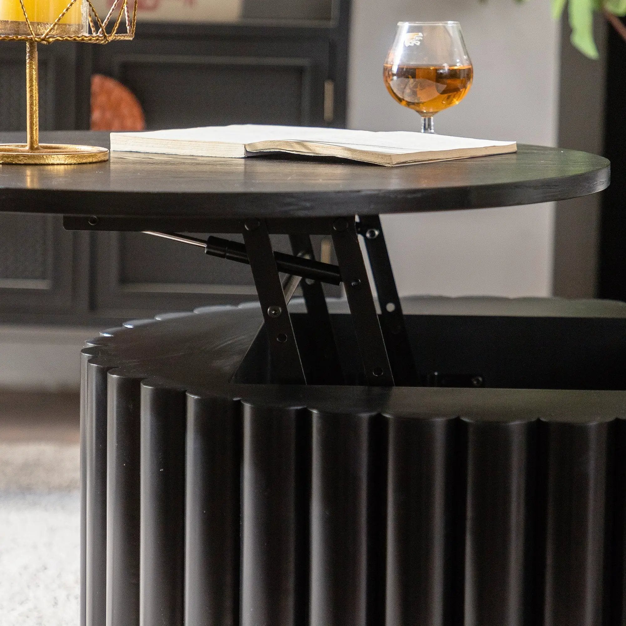 Round Coffee Table With Lift Handcrafted Relief by HouseOfZazla