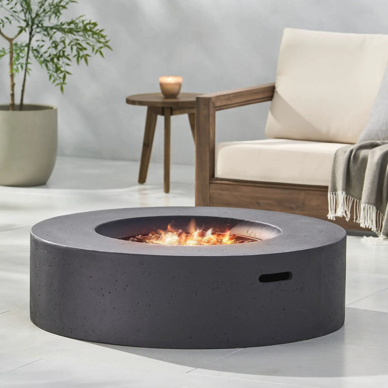 Modern Lightweight Concrete Outdoor Circular Fire Pit 50,000 BTU by HouseOfZazla