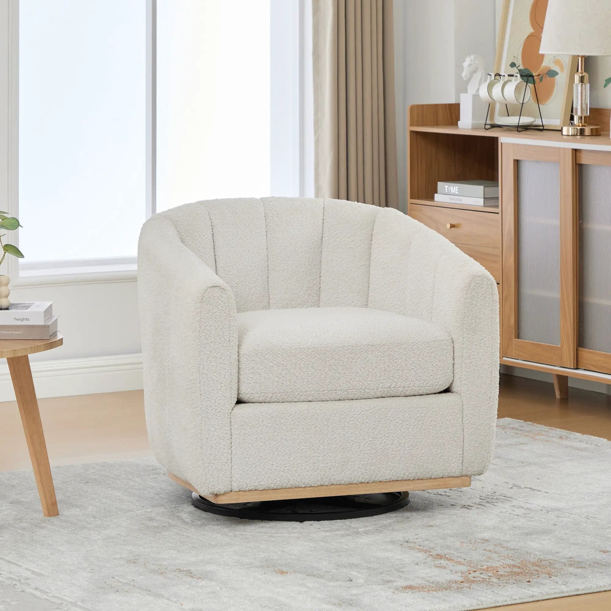 360 Degrees Swivel Upholstered Barrel Armchair For Living Room - Ivory by HouseOfZazla