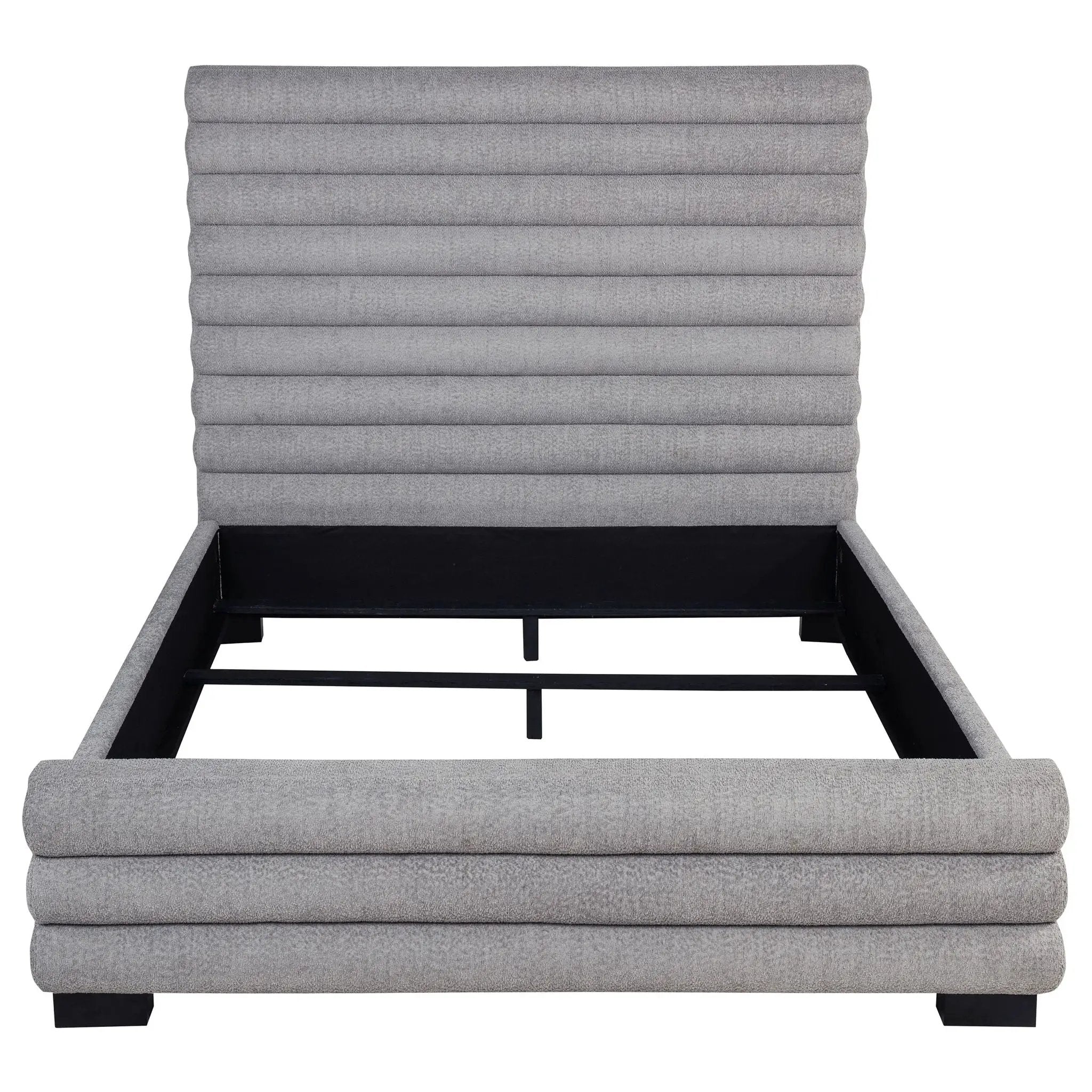Queen Bed With Textured, And Tufted Headboard - Gray by HouseOfZazla