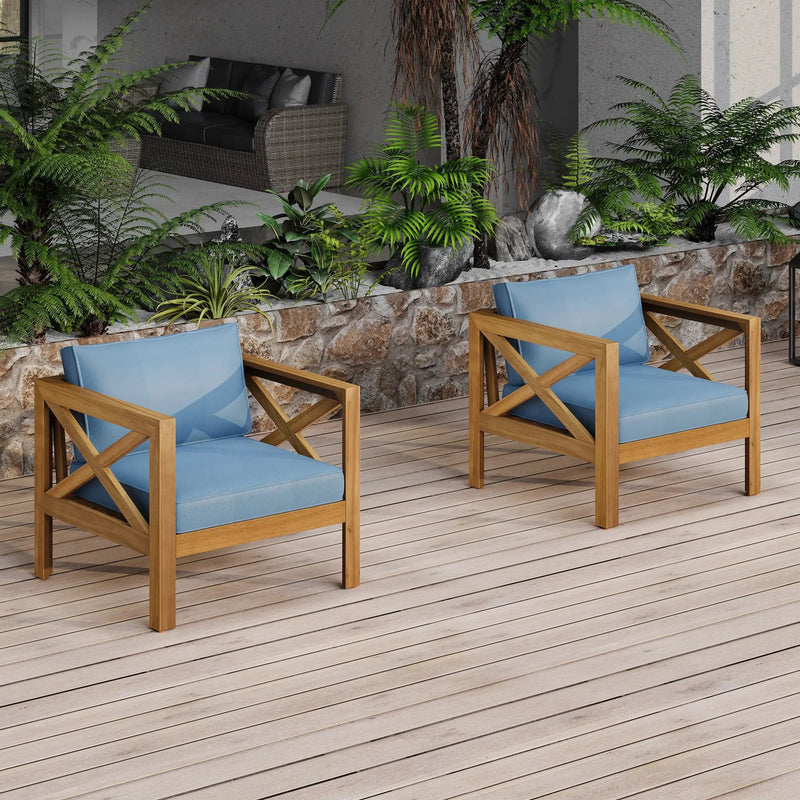 Outdoor Acacia Wood Club Wooden Armchair Set of 4 by HouseOfZazla