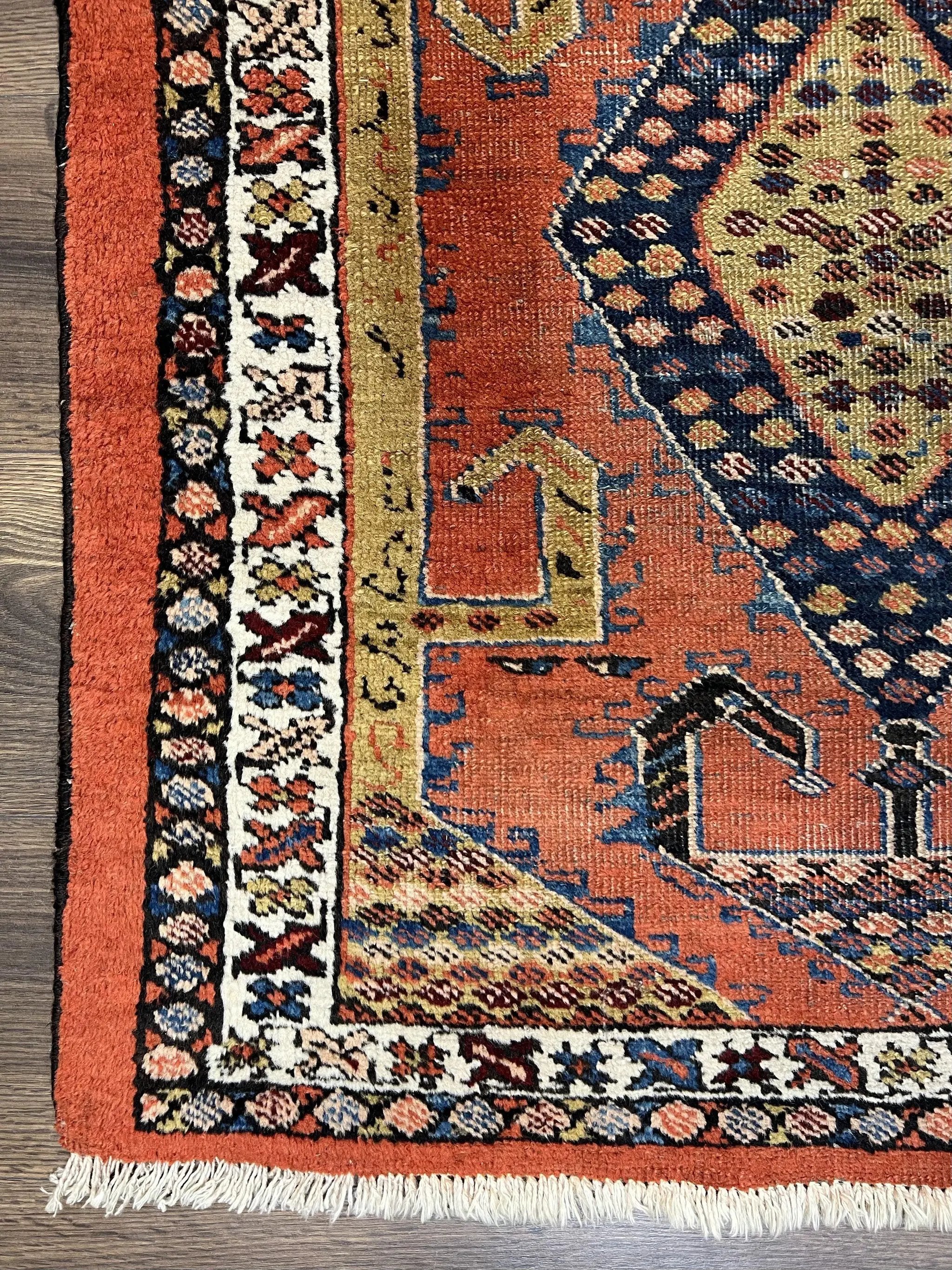 Rare Persian Tribal Runner Rug 3 x 11, Sarab Serab Persian Runner, Antique 1920s Collectible Geometric Medallions Oriental Wool Runner, Hand Knotted, Bright Orange-Red by Jewel Rugs