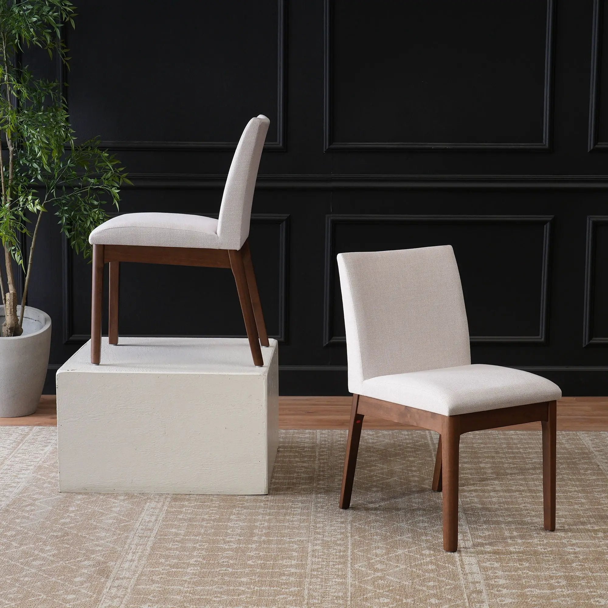 Dining Chairs with Upholstered Seat and Backrest (Set of 2) - Light Beige / Walnut by HouseOfZazla