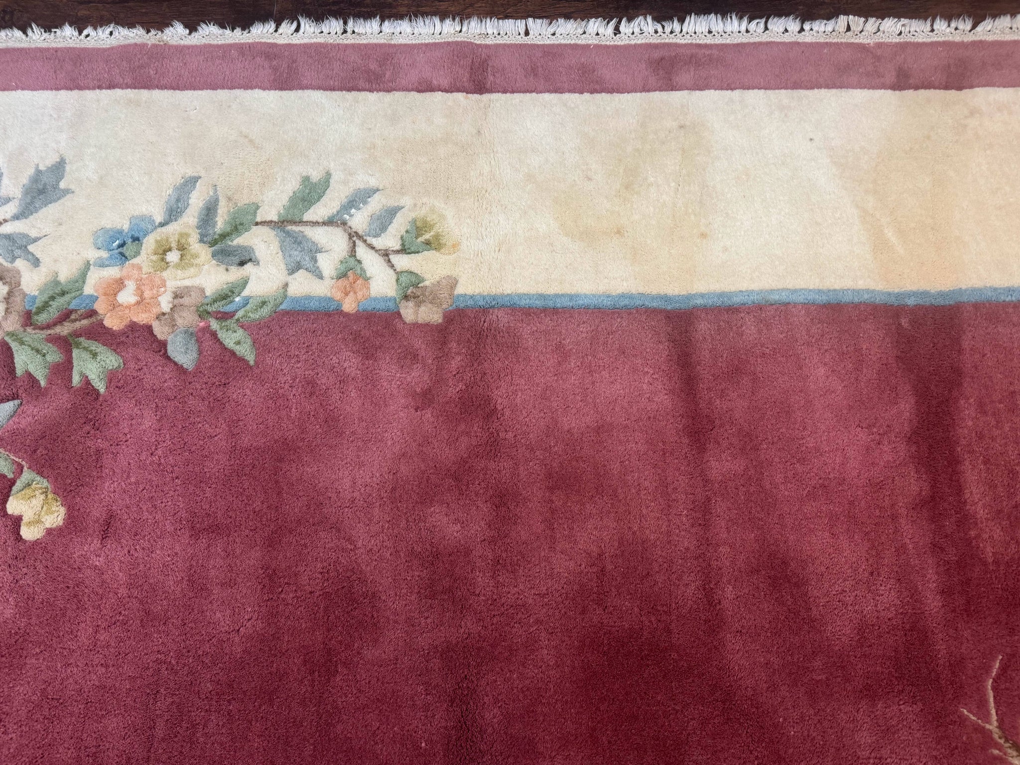 Indo Chinese Art Deco Rug 9x12, Pink and Ivory, Open Filed, Floral, Wool by Jewel Rugs