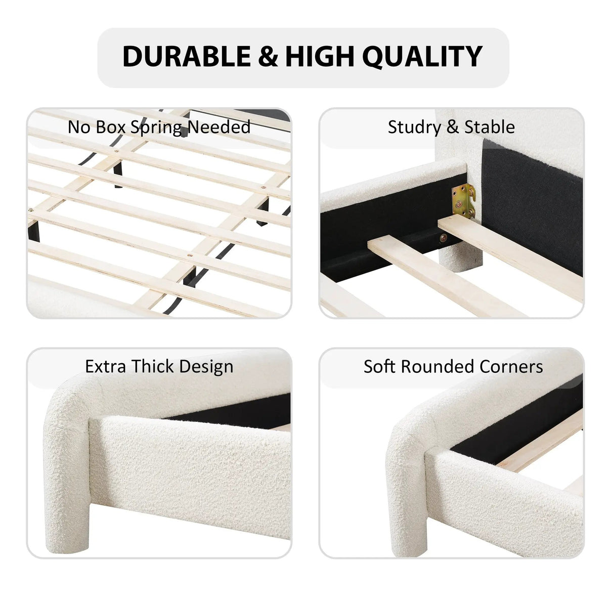 Queen Size Upholstered Platform Bed Frame with Curved Headboard by HouseOfZazla