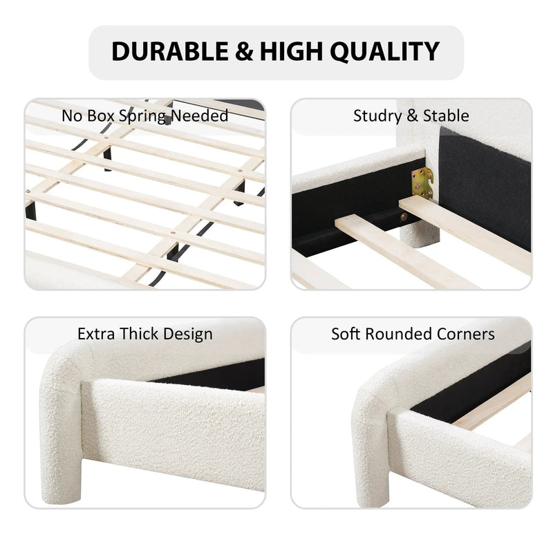 Queen Size Upholstered Platform Bed Frame with Curved Headboard by HouseOfZazla