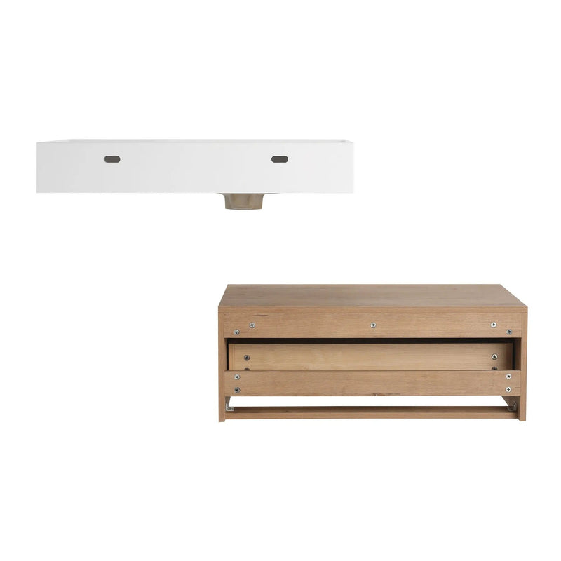 Modern Imitative Wall Mounted Bathroom Vanity With Resin Sink And Side Cabinet by HouseOfZazla