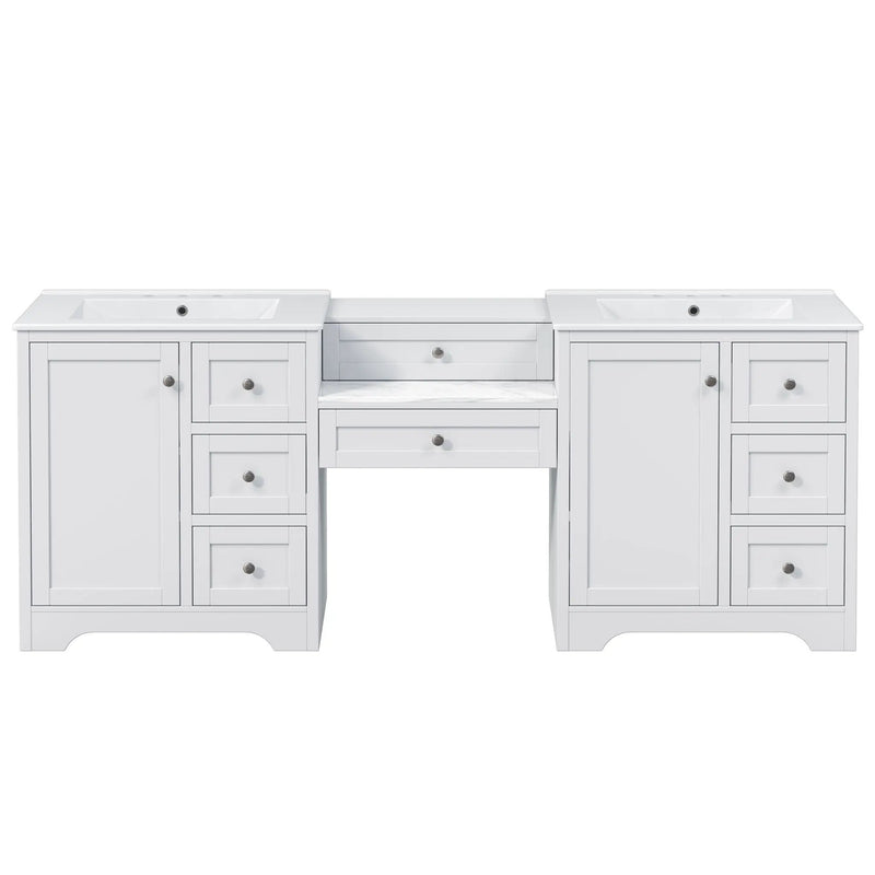 Double Sink Bathroom Vanity With Countertop, 2 Ceramic Sinks, 6 Drawers by HouseOfZazla