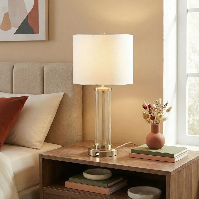 Luna - Table Lamp With On / Off Switch Clear Body Base - Clear / Silver / White by HouseOfZazla