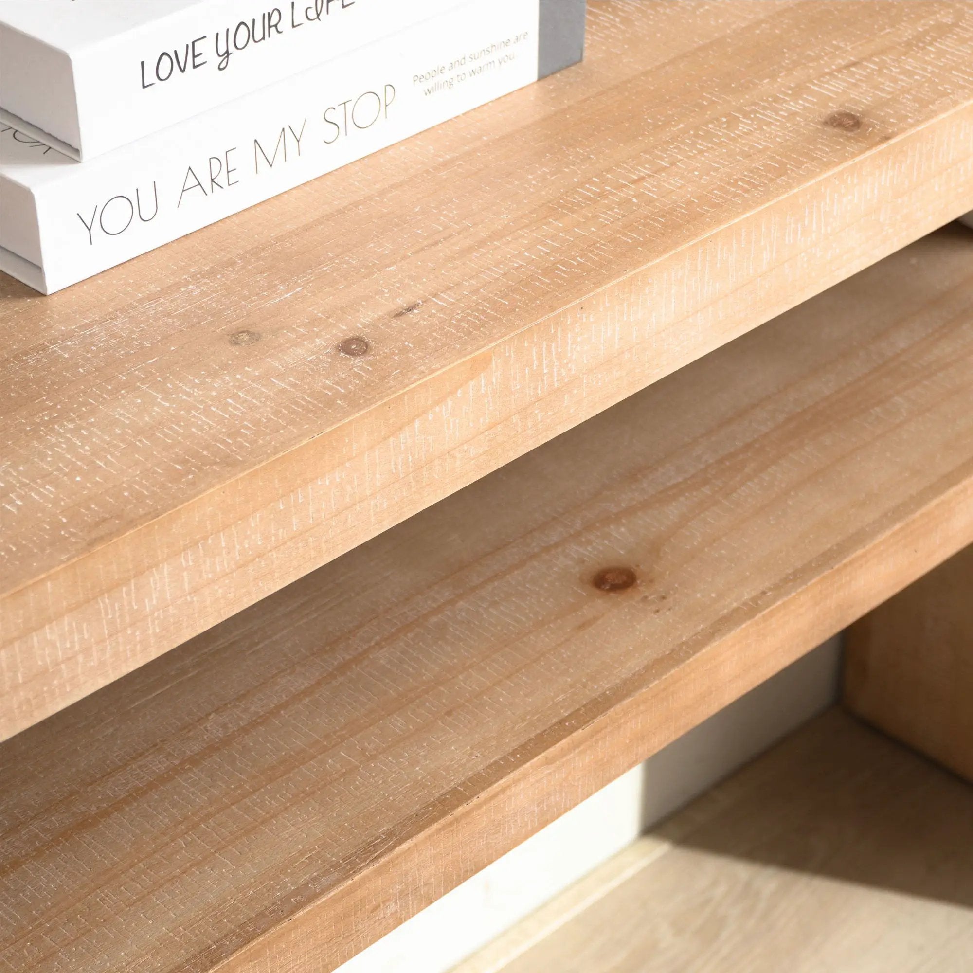 Modern Rustic Console Table, Wood Entryway Table With Shelf & Decorative Bead Detail - Natural by HouseOfZazla