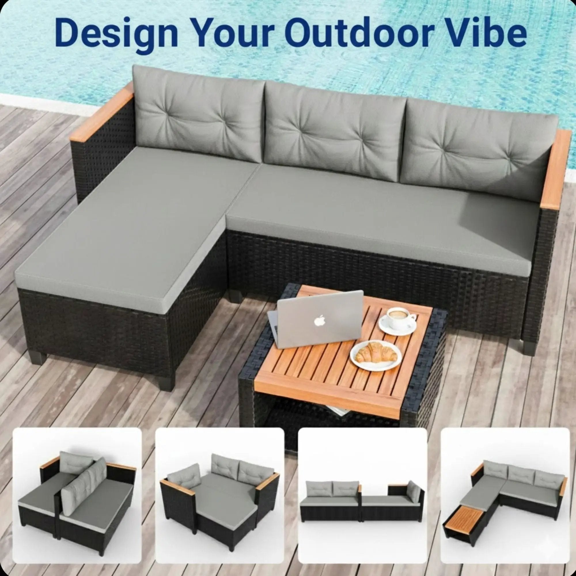 L-Shaped Patio Set With Cushions And Storage Table by HouseOfZazla