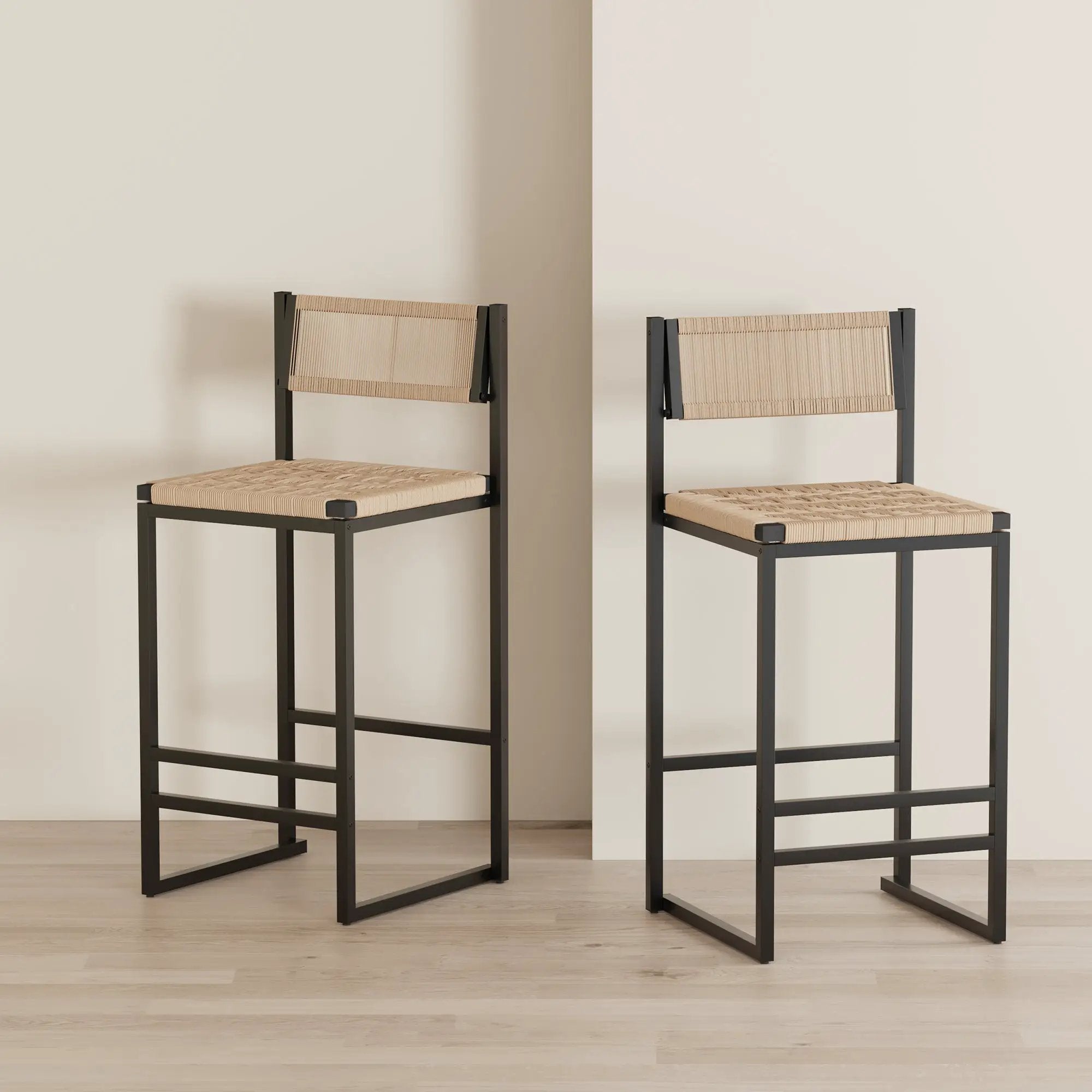 Kitchen Bar Stools with Footrest Set of 2 Paper Rope Weave Dining Chairs by HouseOfZazla