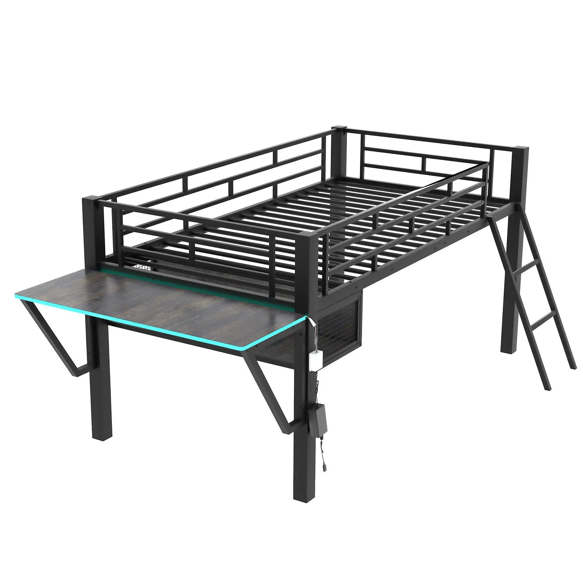 Modern Gaming Mid Loft Bed With Desk And LED Lights by Unique Piece Furniture