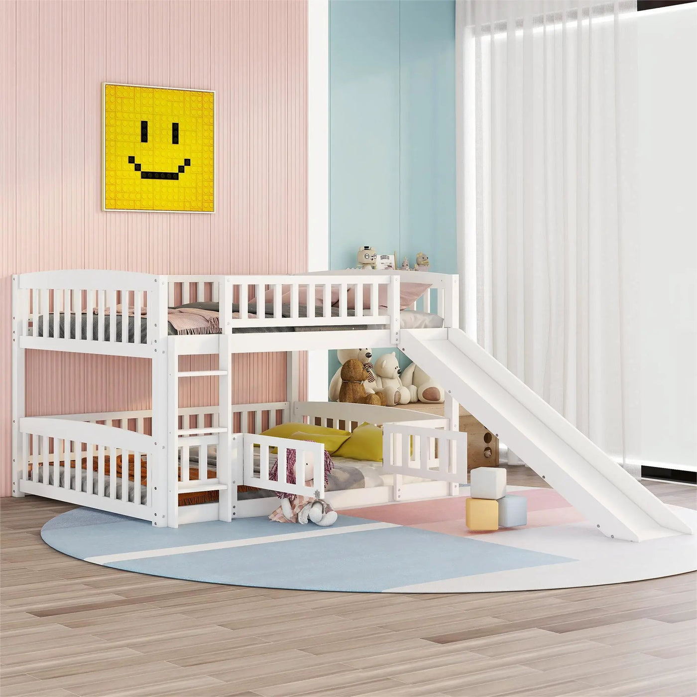 Low Bunk Bed With Slide, Fence And Ladder by Unique Piece Furniture