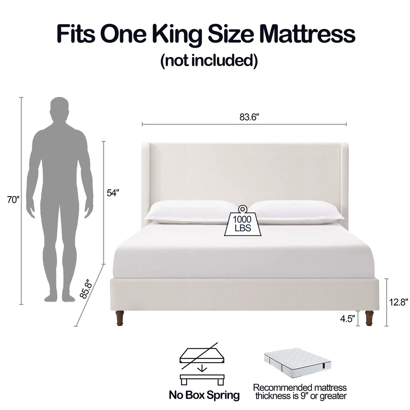 Harper - Tall Headboard Upholstered Bed / High Headboard / Elegant Simplicity / No Box Spring Needed by Unique Piece Furniture