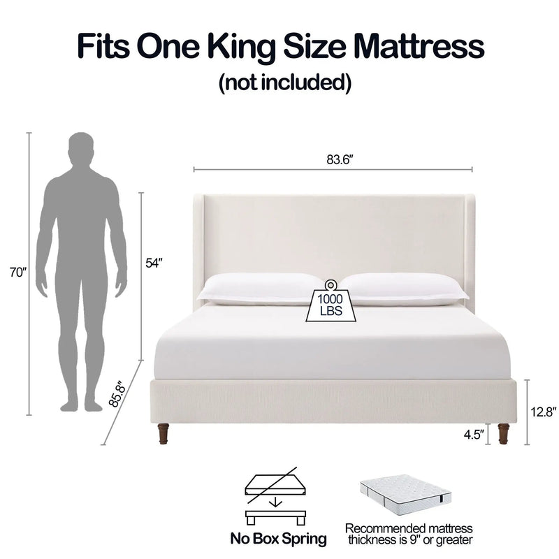 Harper - Tall Headboard Upholstered Bed / High Headboard / Elegant Simplicity / No Box Spring Needed by HouseOfZazla