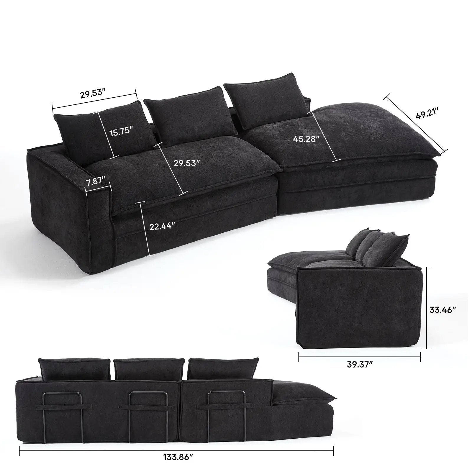 Modern Minimalist Modular Sectional Sofa With Deep Seats And Right Facing Chaise by Unique Piece Furniture