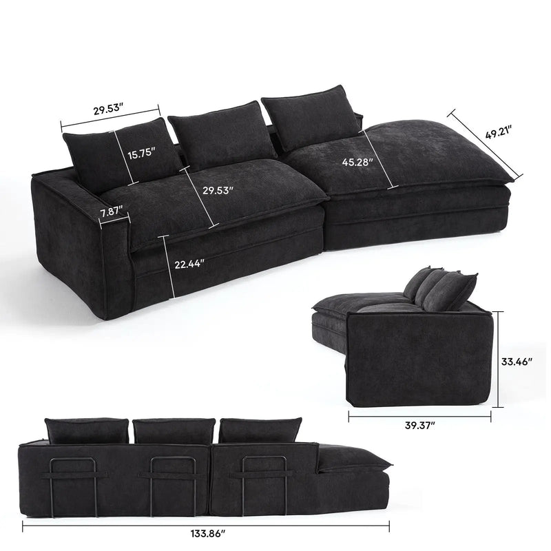 Modern Minimalist Modular Sectional Sofa With Deep Seats And Right Facing Chaise by Unique Piece Furniture