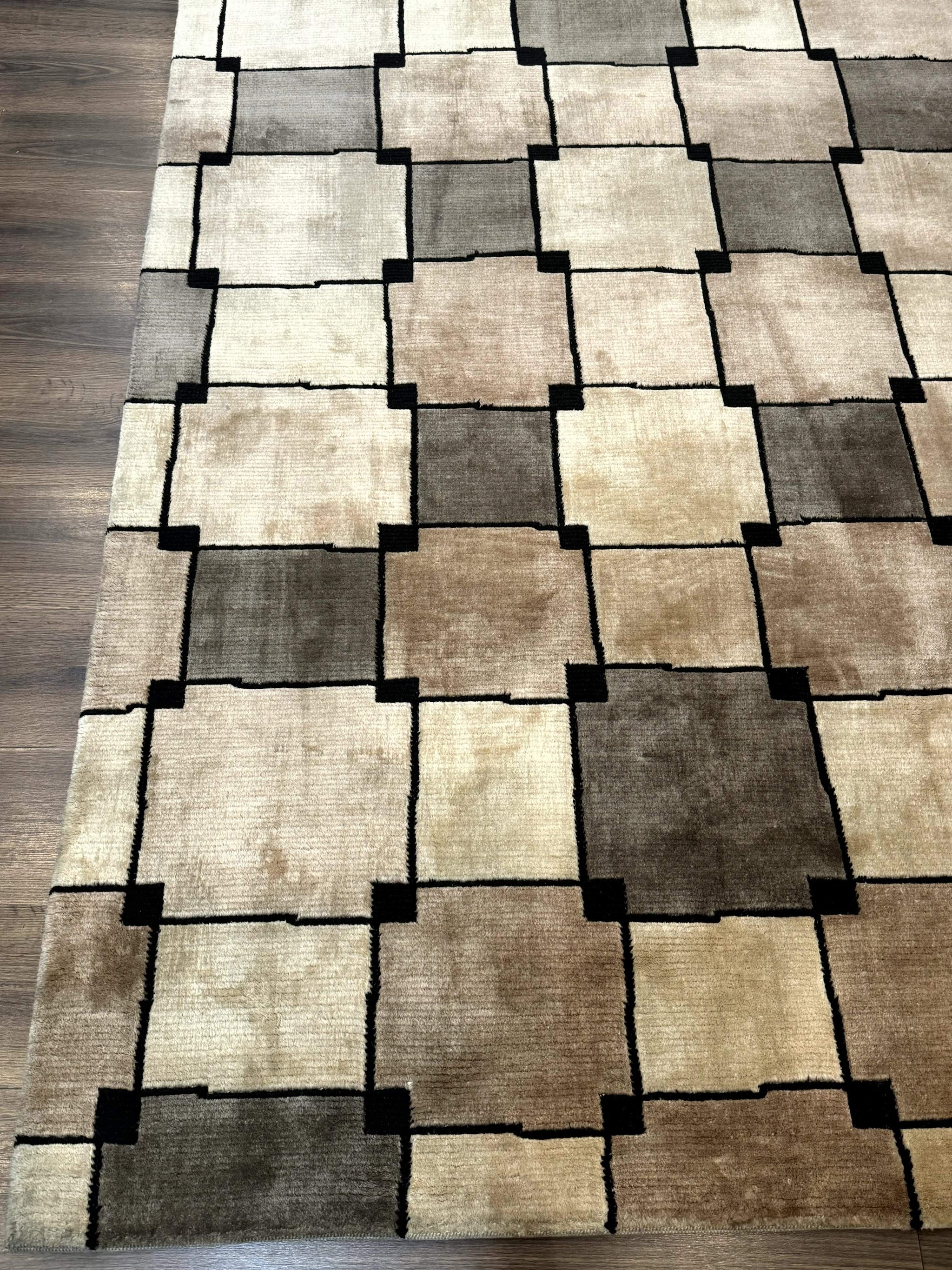 Tibetan Wool Rug 5x8, Contemporary Modern Carpet, Abstract Design, Soft Thick Pile, Pair B by Jewel Rugs