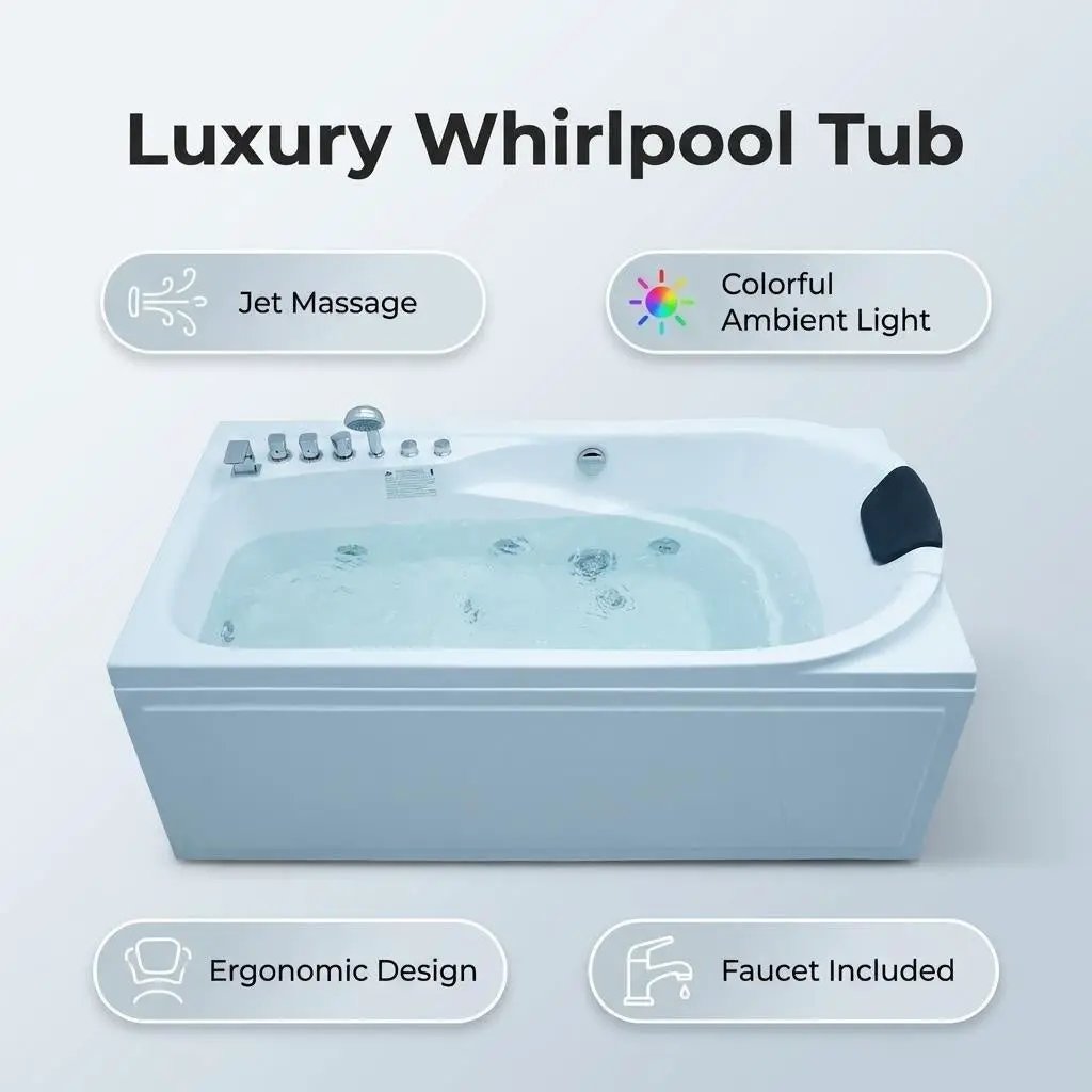 67 in. x 34 in. Acrylic Whirlpool Bathtub with Center Drain by HouseOfZazla