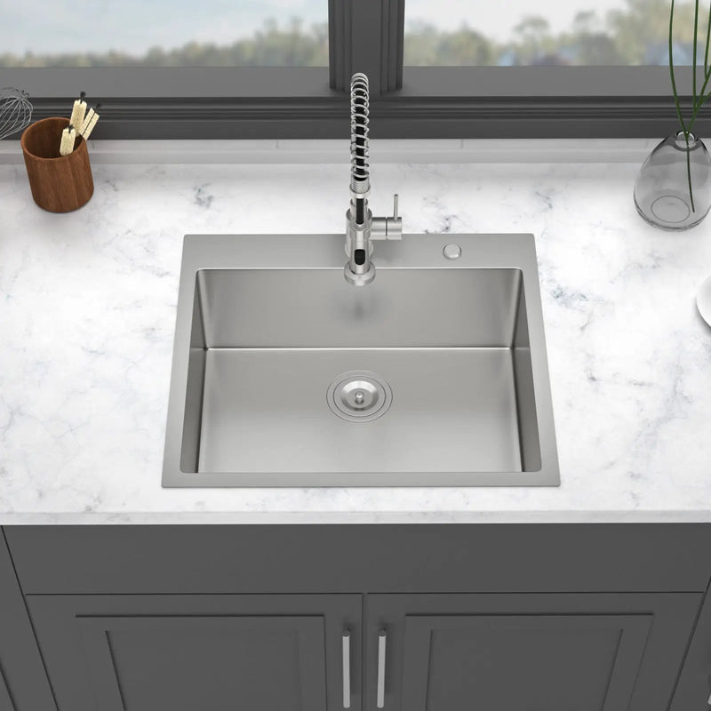 25 x 22 x 9 Inch Kitchen Sink Drop-In 16 Gauge Stainless Steel Single Bowl by HouseOfZazla