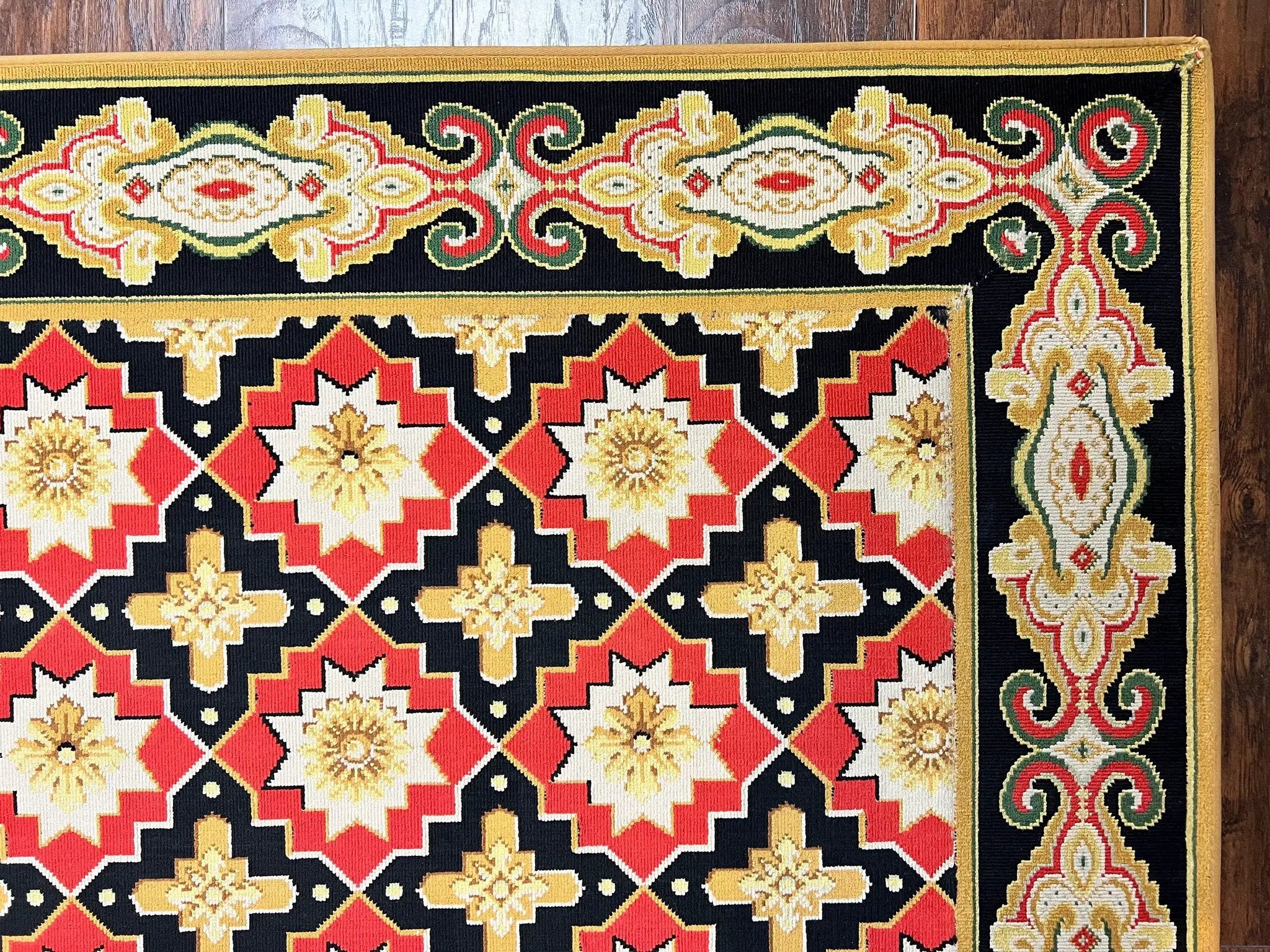 Runner Rug 4x19, Panel Design Rug, Custom Made Stark Runner Carpet, Wool, Vintage 4 x 19 Hallway Rug, European Design, Red Black Ivory Tan by Jewel Rugs