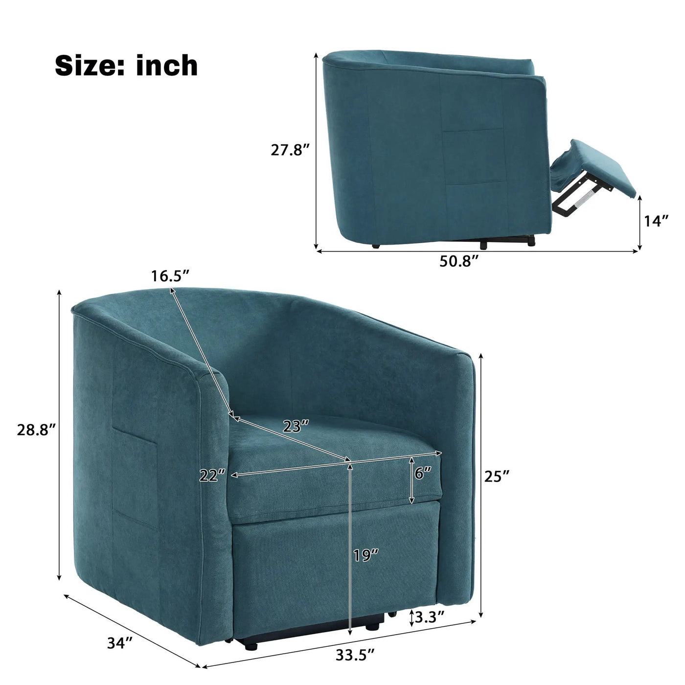 Power Lift Recliner Barrel Shape Reclining Chair With Footrest And Side Pocket by Unique Piece Furniture