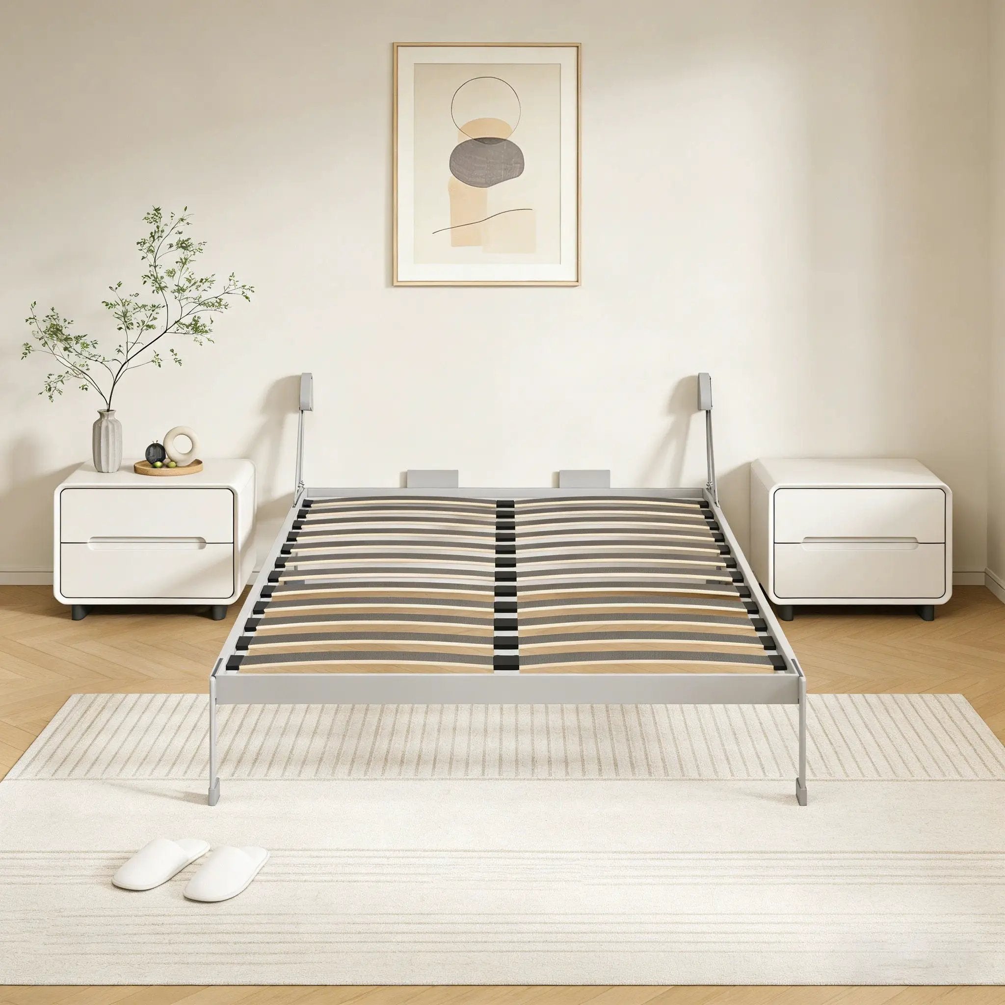 Queen Size Vertical Murphy Wall Cabinet Folding Bed With Automatic Legs - Gray by Unique Piece Furniture