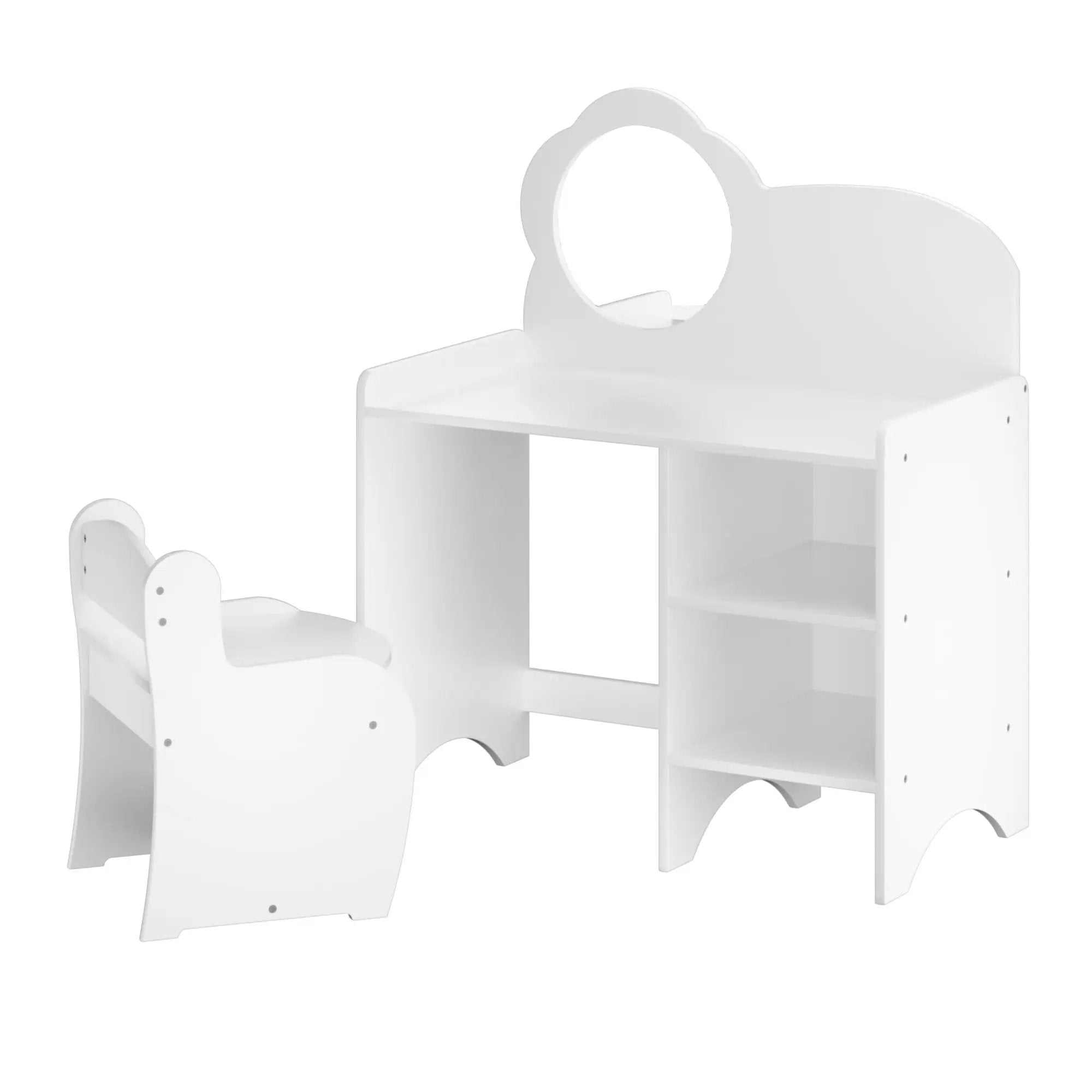 Kids Vanity Table With Mirror And Chair, Dressing Makeup Desk With Storage Shelves - White by Unique Piece Furniture