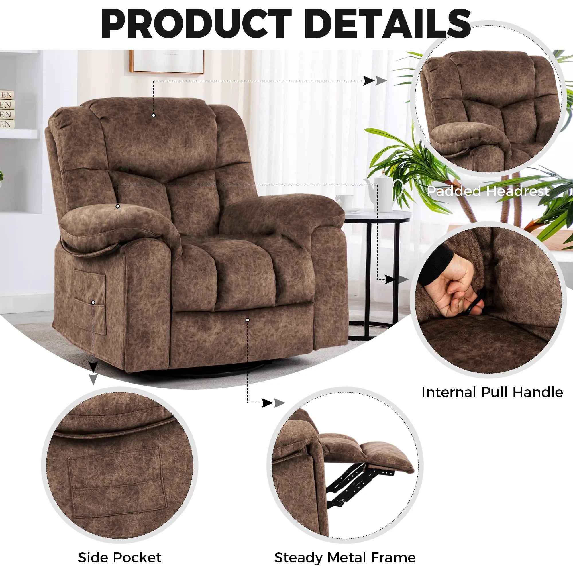 Swivel And Rocking Recliner Chair With Massage And Heating by Unique Piece Furniture