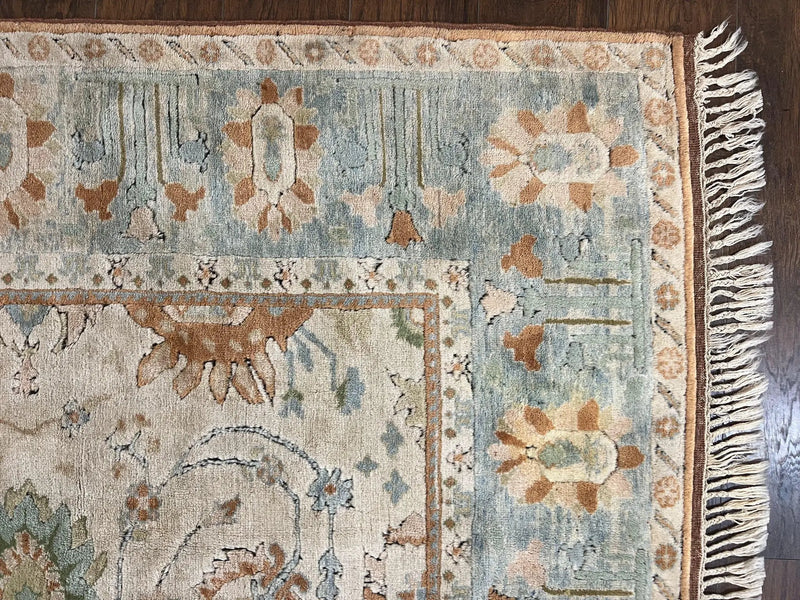 Turkish Oushak Rug 9x10, Farmhouse Rug, Beige & Light Blue by Jewel Rugs