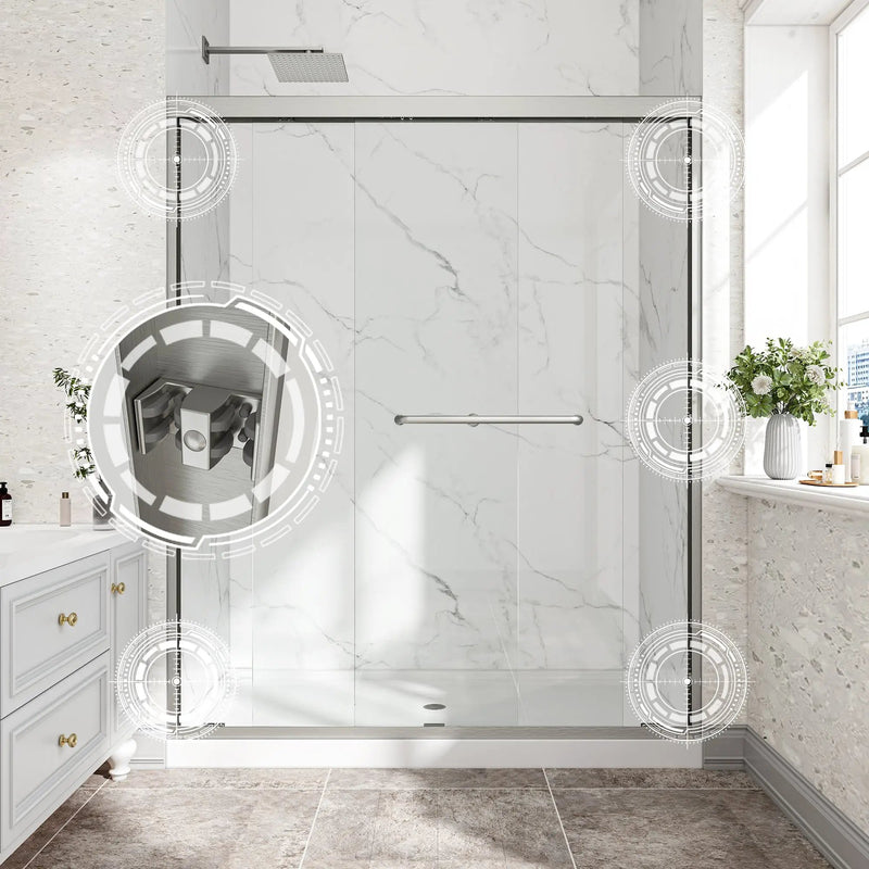 Brushed Nickel Reversible Installation Double Bypass Sliding Shower Door by HouseOfZazla