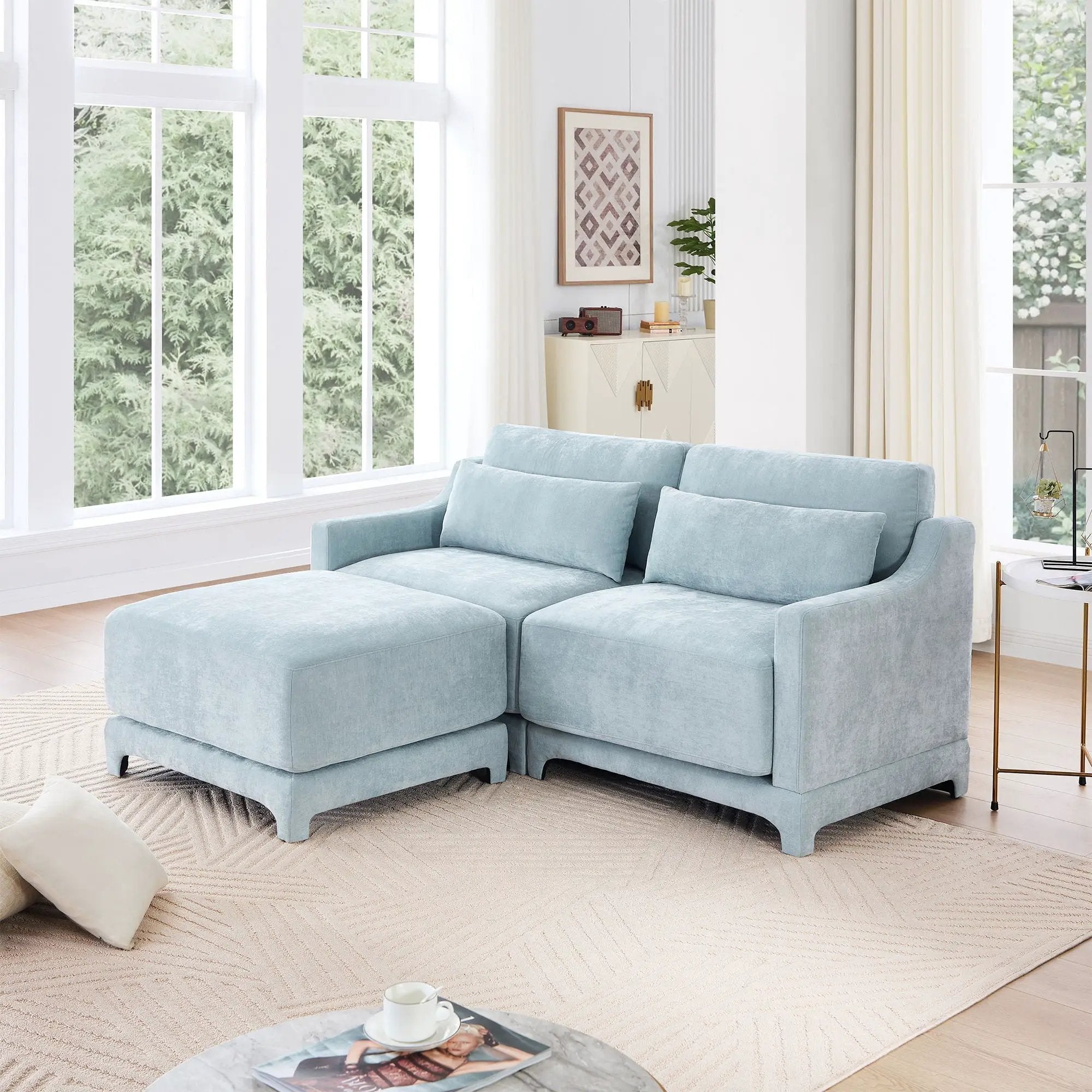 Stylish Sofa With Ottoman And Lumbar Pillows, Ergonomic Design by HouseOfZazla