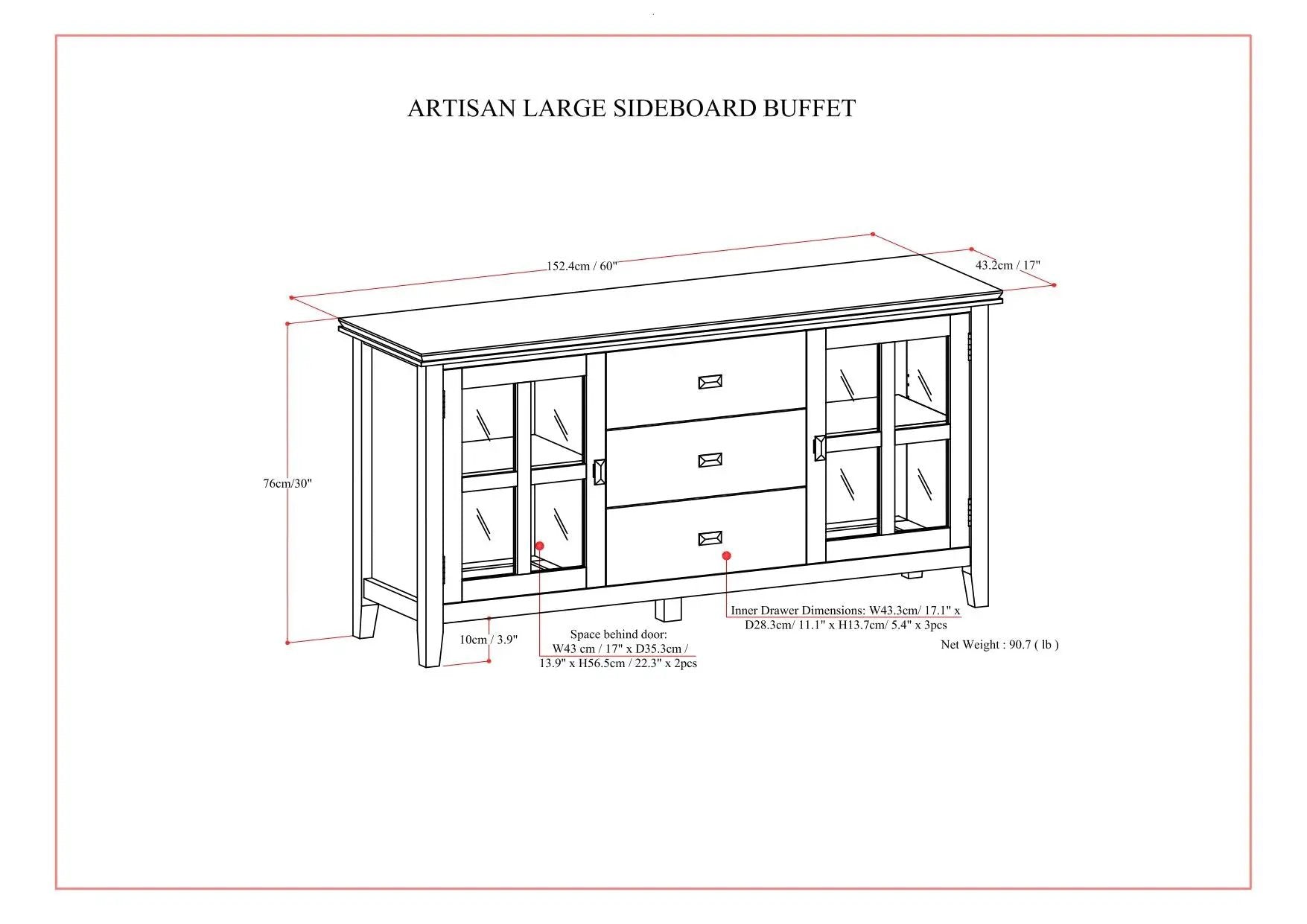 Artisan - Large Sideboard Buffet - Dark Chestnut Brown by HouseOfZazla