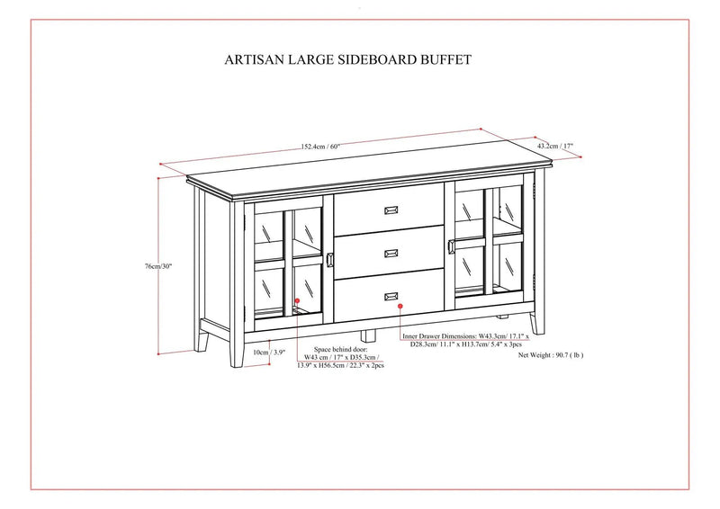Artisan - Large Sideboard Buffet - Dark Chestnut Brown by HouseOfZazla
