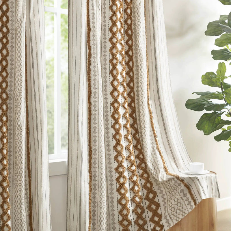 1 PC 50x84' Cotton Printed Window Panel with Chenille Stripe and Lining by HouseOfZazla