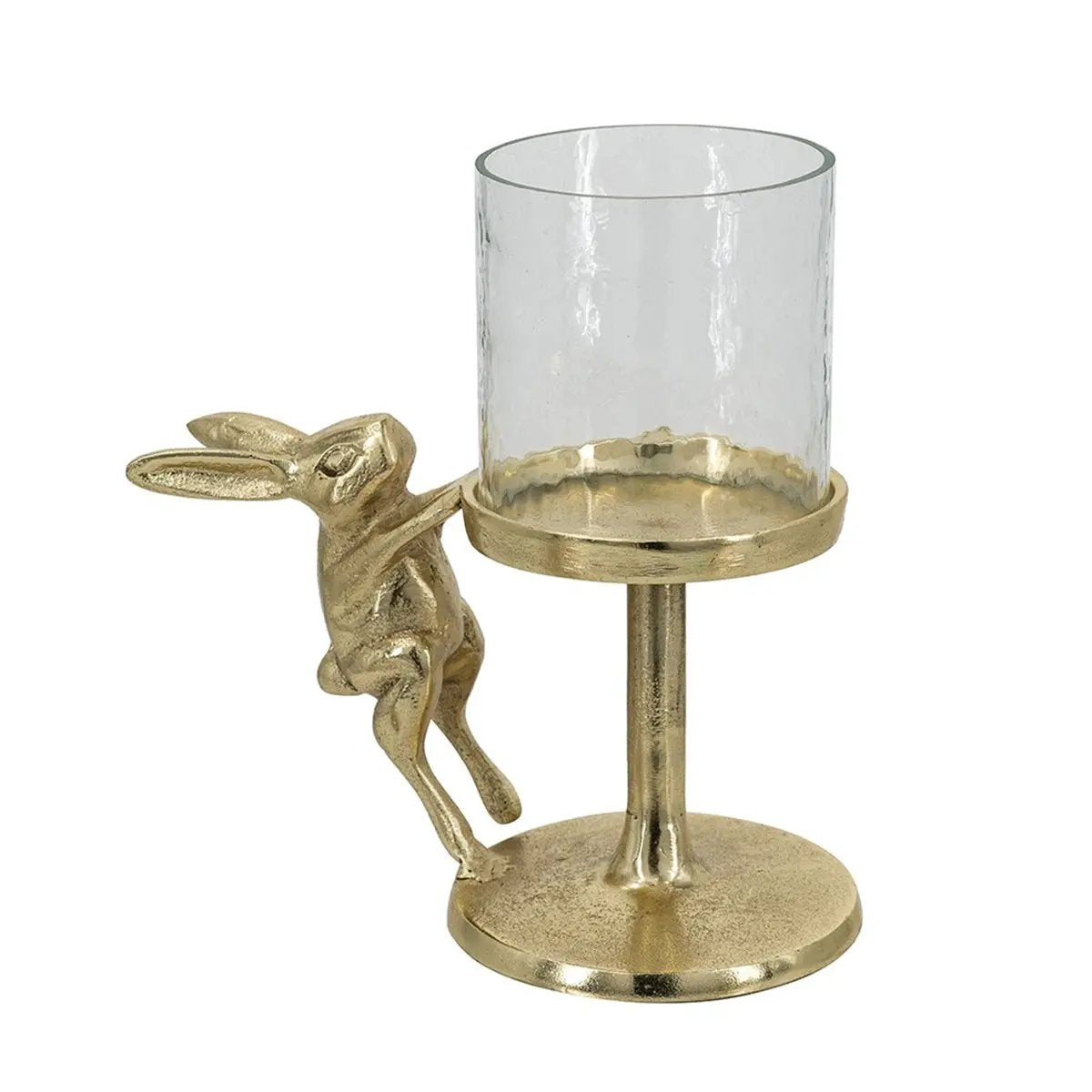 7x4x7.5' Gold Rabbit Pillar Candle Holder with Clear Glass Hurricane Shade by HouseOfZazla