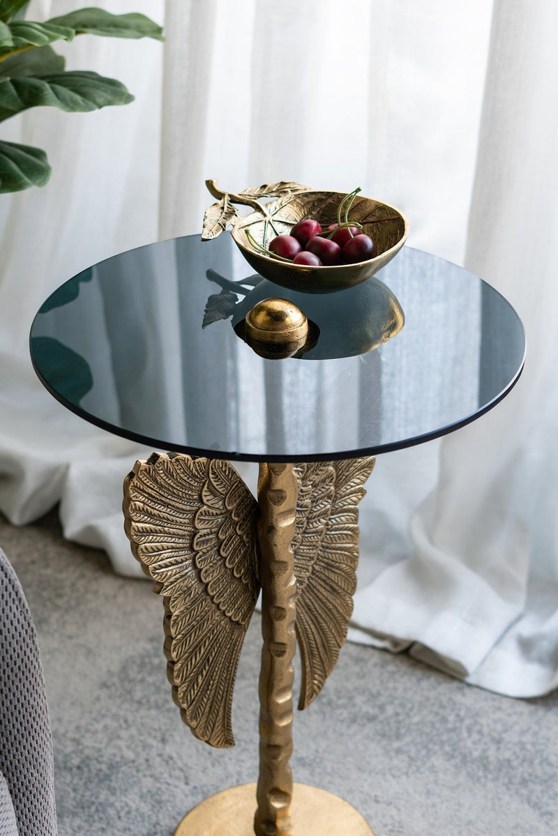 15.5x15.5x24" Round Top Accent Table With Angel Wings by HouseOfZazla