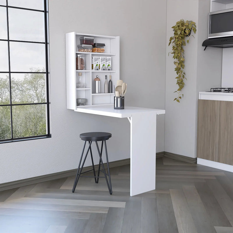 Wall Foldable Table With Multiple Shelves - White by HouseOfZazla
