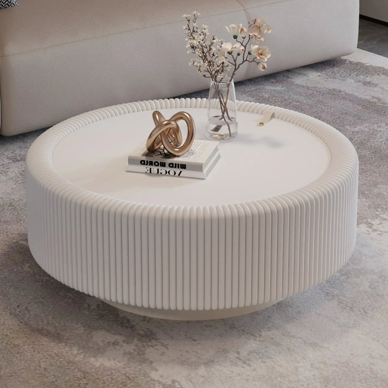 White Round Fluted Coffee Table with Hidden Storage by HouseOfZazla