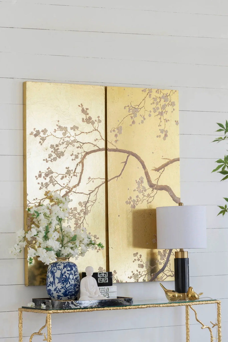 Cherry Blossom Wall Art Panels, Wall Decor For Living Room Dining Room Office Bedroom (Set of 2) - Gold by Unique Piece Furniture