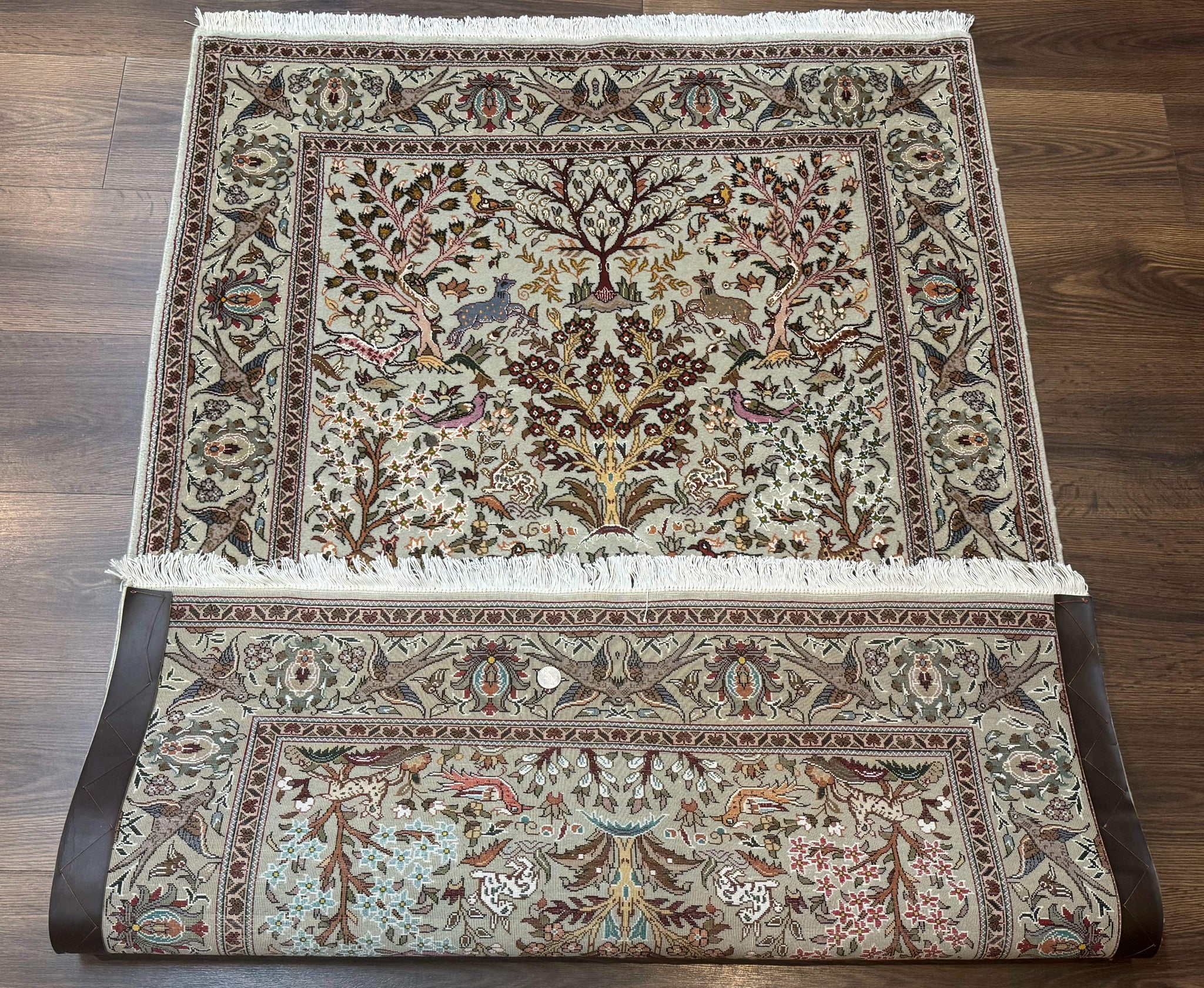 Wonderful Persian Tabriz Rug 3x5, Tree of Life, Animal Pictorials, Birds, Wool & Silk Highlights, Fine 330 KPSI by Jewel Rugs