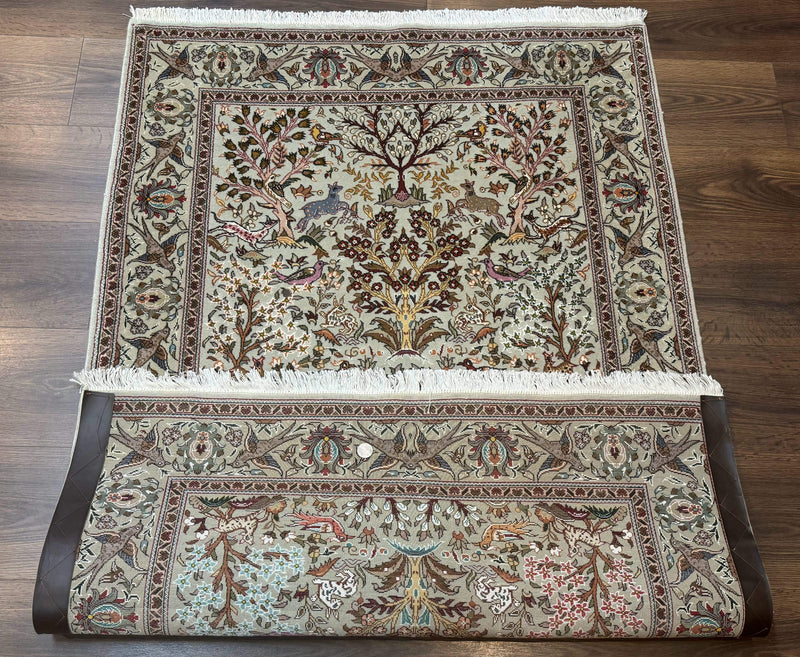Wonderful Persian Tabriz Rug 3x5, Tree of Life, Animal Pictorials, Birds, Wool & Silk Highlights, Fine 330 KPSI by Jewel Rugs