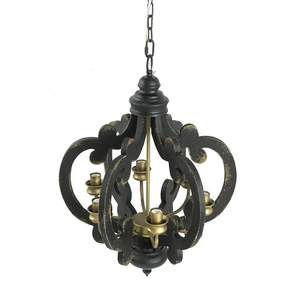 Farmhouse Chandelier, 6 Light Wood Chandelier Pendant Light Fixture With Adjustable Chain For Dining Room Living Room Entryway, Bulb Not Included by HouseOfZazla