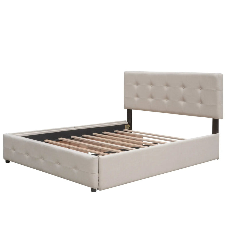 Upholstered Platform Bed with 2 Drawers and 1 Twin XL Trundle, Linen Fabric, Queen Size - Dark Beige(OLD SKU :LP100314AAA) by HouseOfZazla