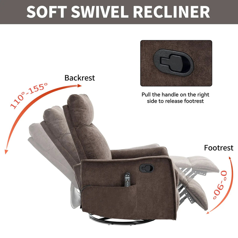 Heat Massage Manual Recliner Chair with Rocker and Swivel in Fabric by HouseOfZazla