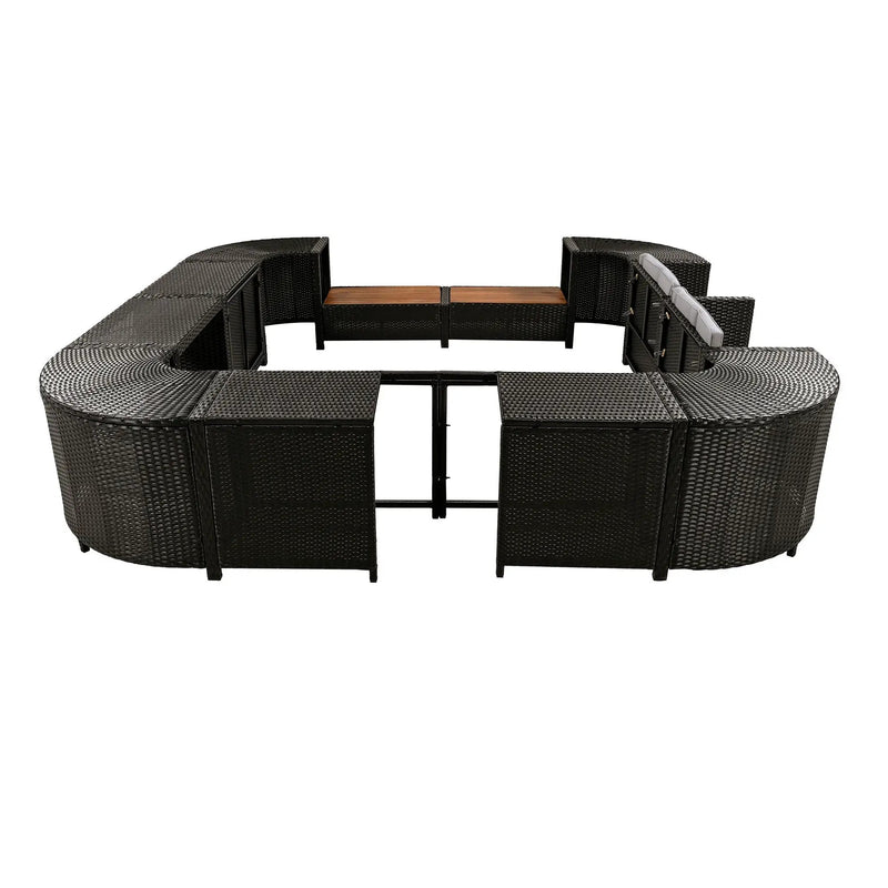 Spa Surround Spa Frame Quadrilateral Outdoor Rattan Sectional Sofa Set With Mini Sofa, Wooden Seats And Storage Spaces by HouseOfZazla