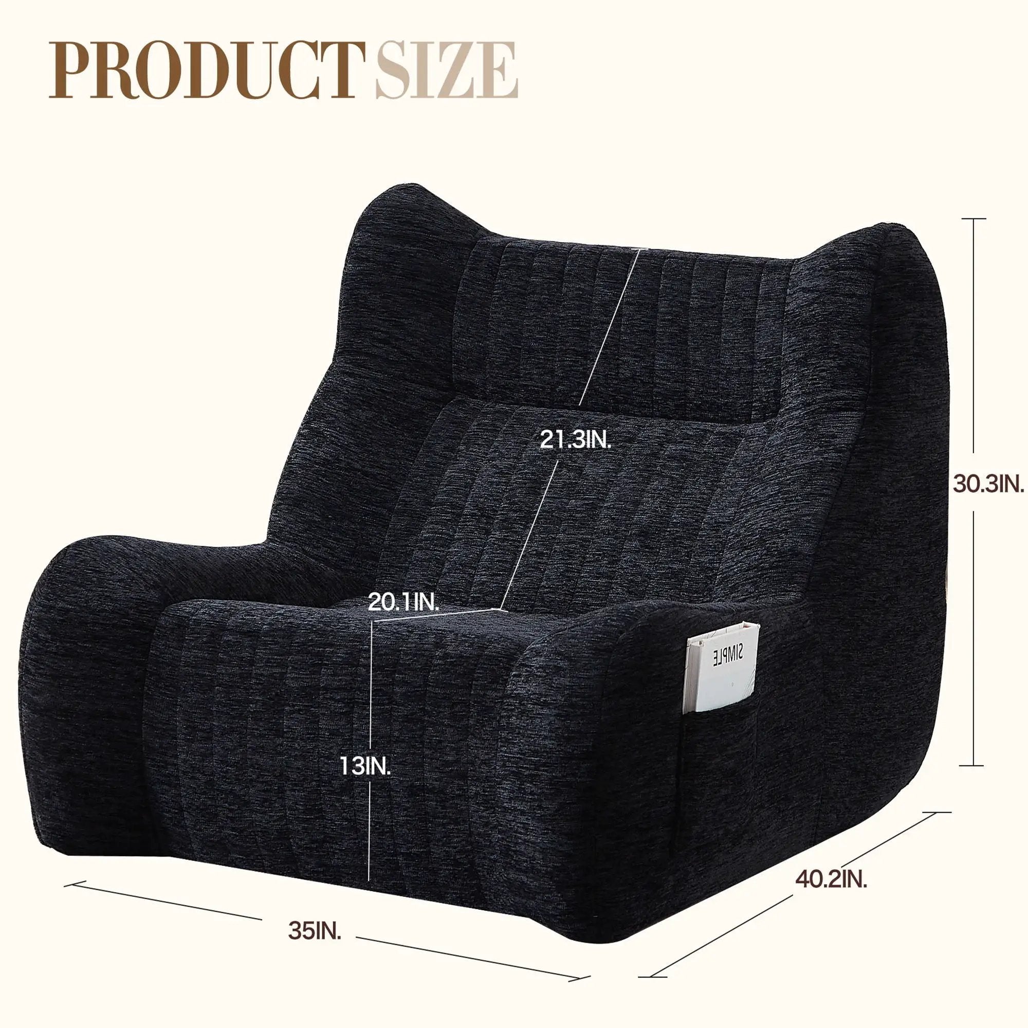 Bean Bag Chair With Armrests Oversized Comfy Beanbag Lounge Lazy Floor Sofa Accent Chair For Living Room - Black by Unique Piece Furniture